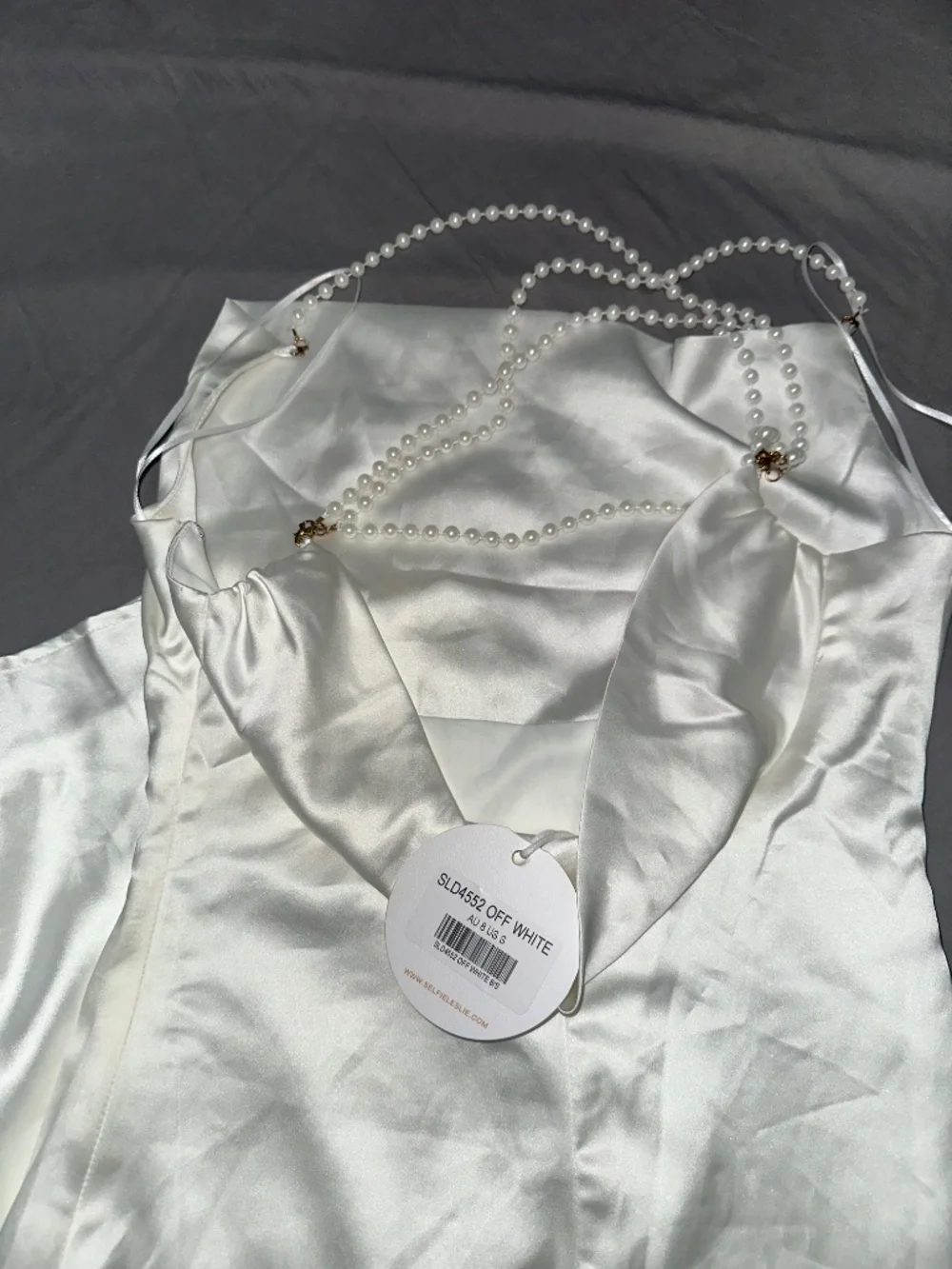 Selfie Leslie Eternal Flame Pearl Strap Midi Dress Off White Size Small NEW - Picture 5 of 6